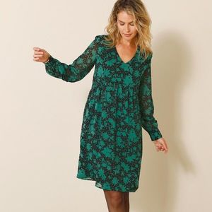 Blancheporte Voálové šaty s potiskem rostlinného vzoru černá/zelená 52 obraz