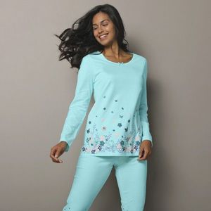 Blancheporte Pyžamové tričko s dlouhými rukávy a potiskem bledě modrá 54 obraz