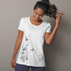 Blancheporte Pyžamové tričko s krátkými rukávy a středovým potiskem bílá 54 obraz