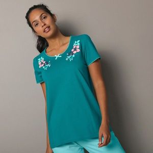 Blancheporte Pyžamové tričko s krátkými rukávy a potiskem pod výstřihem smaragdová 54 obraz