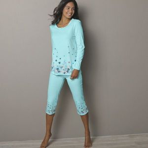 Blancheporte 3/4 pyžamové kalhoty s potiskem květin na koncích nohavic bledě modrá 54 obraz