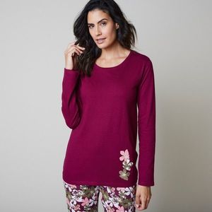 Blancheporte Pyžamové tričko s dlouhými rukávy a středovým potiskem květin bordó 38/40 obraz