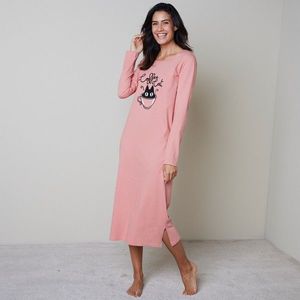 Blancheporte Noční košile s dlouhými rukávy a potiskem kočky růžová 50 obraz