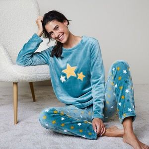 Blancheporte Fleecové pyžamo, hebké na dotek modrošedá 46/48 obraz