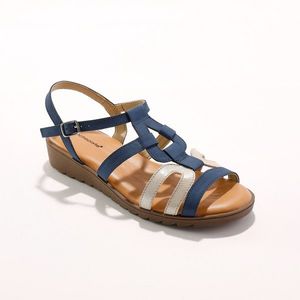 Blancheporte Kožené sandály na klínku, ze 2 materiálů modrá 41 obraz
