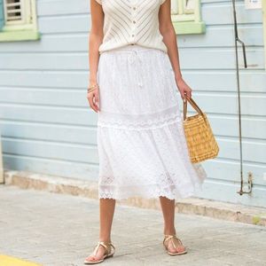 Blancheporte Krajková midi sukně s macramé bílá 52 obraz