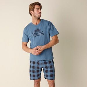 Blancheporte Kostkované bavlněné pyžamo s krátkými rukávy a šortkami modrošedá 137/146 (4XL) obraz