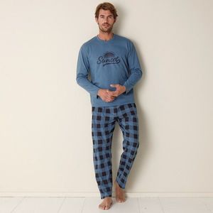Blancheporte Kostkované bavlněné pyžamo s dlouhými rukávy a kalhotami modrošedá 87/96 (M) obraz