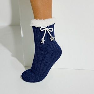Blancheporte Bačkorové ponožky ze žinylkového úpletu, s mašličkou a hvězdičkami nám.modrá 40/41 obraz