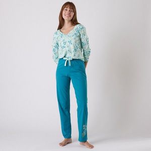 Blancheporte Pyžamové tričko s dlouhými rukávy a potiskem Floral bledě modrá 46/48 obraz