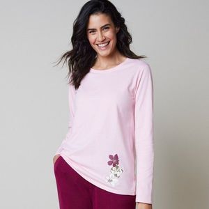 Blancheporte Pyžamové tričko s dlouhými rukávy a středovým potiskem květin růžová 52 obraz