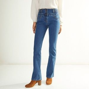 Blancheporte Bootcut džíny s vysokým pasem, vnitř. délka nohavic 78 cm modrá 52 obraz
