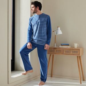 Blancheporte Velurové pruhované pyžamo s barvenými vlákny modrá 127/136 (3XL) obraz