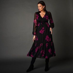 Blancheporte Dlouhé šaty s potiskem květin černá/purpurová 50 obraz
