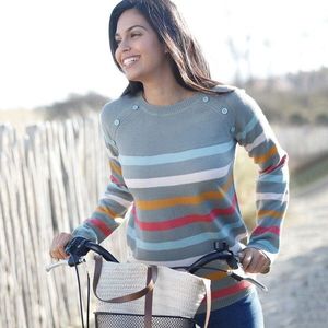 Blancheporte Pruhovaný pulovr s knoflíky na ramenou khaki/vícebarevná 34/36 obraz