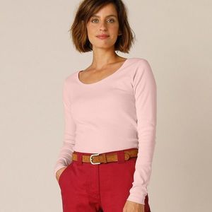 Blancheporte Jednobarevné tričko s dlouhými rukávy, bio bavlna růžová pudrová 54 obraz
