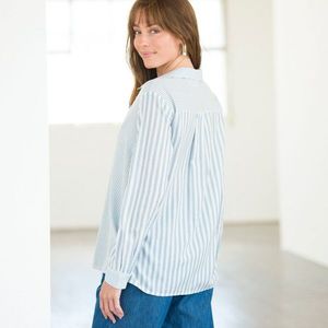 Blancheporte Košile s proužky a knoflíkovou légou režná/modrá 54 obraz