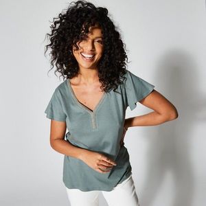 Blancheporte Jednobarevné tričko se třpytivou lemovkou ve výstřihu khaki 52 obraz
