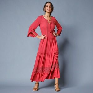 Blancheporte Dlouhé jednobarevné šaty s 3/4 rukávy růžové dřevo 52 obraz