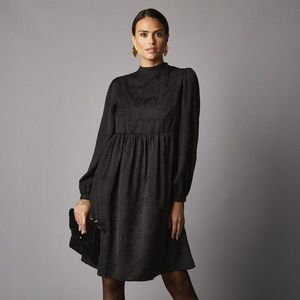 Blancheporte Krátké šaty ze žakáru s optickým vzorem, stojáček a nadýchané rukávy černá 50 obraz