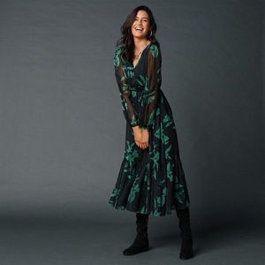 Blancheporte Dlouhé volánové šaty s potiskem černá/zelená 40 obraz