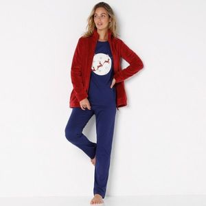 Blancheporte Trojdílná souprava pyžama a fleecové mikiny na zip nám. modrá/červená 54 obraz