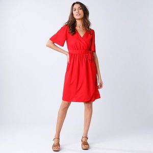 Blancheporte Jednobarevné zavinovací šaty červená 54 obraz