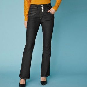 Blancheporte Bootcut džíny s vysokým pasem, vnitř. délka nohavic 75 cm černá 48 obraz