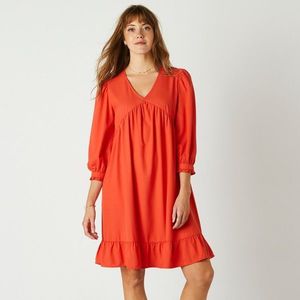Blancheporte Jednobarevné rovné šaty se 3/4 rukávy, krep oranžová 58 obraz
