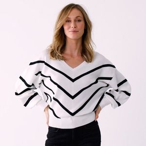 Blancheporte Pruhovaný pulovr s netopýřími rukávy bílá/černá 52 obraz