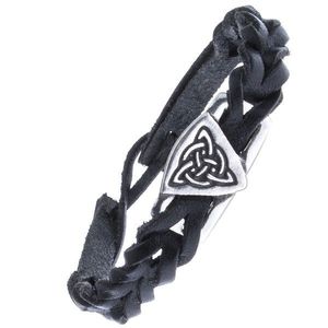 Černý kožený náramek - pletený, keltský uzel s kruhem obraz