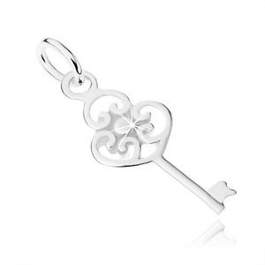 Plochý přívěsek ve tvaru klíče ze stříbra 925, hlavička ze tří srdcí a kuličky obraz