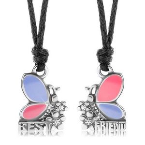 Dva náhrdelníky pro přátele, růžovo-fialoví motýli, kvítky, BEST FRIEND obraz