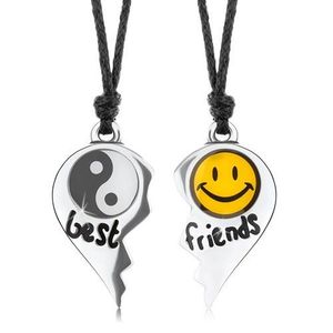 Šňůrkové náhrdelníky, rozpůlené srdce, Jin a Jang, žlutý smajlík, nápis best friends obraz