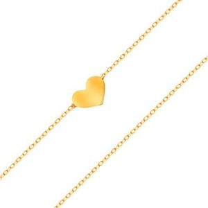 Náramek ze žlutého 14K zlata - malé souměrné a ploché srdce, jemný řetízek obraz