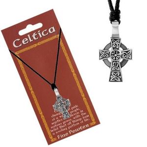 Náhrdelník s černou šňůrkou a patinovaným přívěskem, keltský kříž obraz