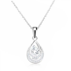 Stříbrný 925 náhrdelník - kontura slzy se zirkony, spirálovitý řetízek obraz