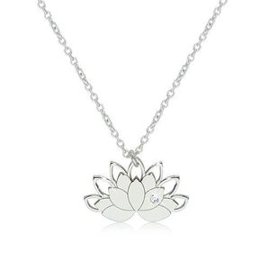Stříbrný 925 náhrdelník - lotosový květ s konturami okvětních lístků a čirým zirkonem obraz