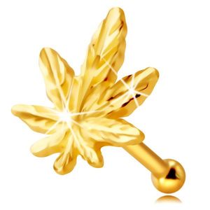 Piercing do nosu ze 14K žlutého zlata - kontura marihuanového listu, drobné žilky obraz