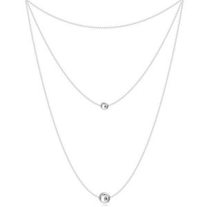 Stříbrný 925 náhrdelník - tři řetízky různých délek, dvě hladké lesklé kuličky obraz