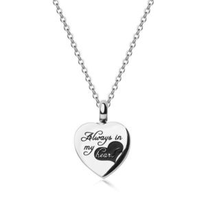 Ocelový náhrdelník, stříbrná barva - přívěsek ve tvaru srdce "Always in my heart" - navždy v mém srdci obraz
