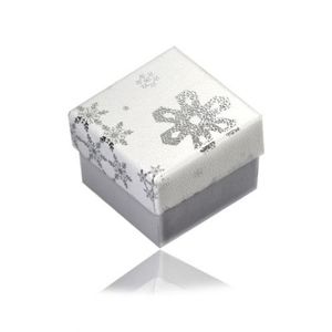 Dárková krabička na náušnice nebo prsten - zimní motiv, bílo-stříbrná barevná kombinace, vločky obraz
