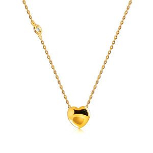 Zlatý 14K náhrdelník s diamantem - hladké lesklé srdce, kulatá objímka, řetízek s očky obraz