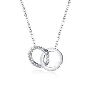 Ocelový náhrdelník ve stříbrné barvě - spojené kroužky, čiré zirkony obraz