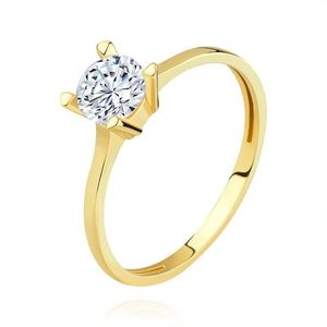 Zlatý prsten ze žlutého 14K zlata - výraznější vystupující kulatý zirkon - Velikost: 54 obraz
