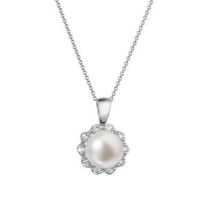 Evolution Group Zlatý 14 karátový náhrdelník kytička bílé zlato s bílou říční perlou a brilianty 82PB00036 obraz