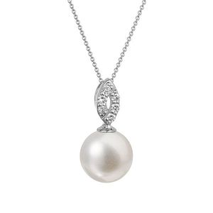 Evolution Group Zlatý 14 karátový náhrdelník bílé zlato s bílou říční perlou a brilianty 82PB00040 obraz
