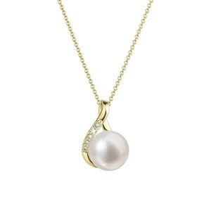 Evolution Group Zlatý 14 karátový náhrdelník slza s bílou říční perlou a brilianty 92PB00029 obraz