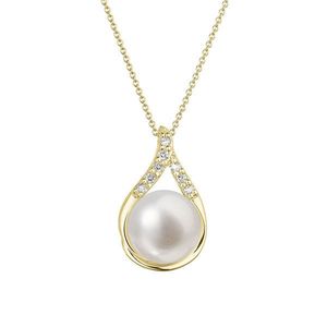 Evolution Group Zlatý 14 karátový náhrdelník slza s bílou říční perlou a brilianty 92PB00032 obraz