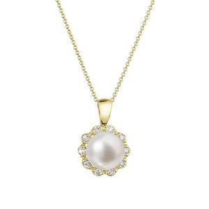 Evolution Group Zlatý 14 karátový náhrdelník kytička s bílou říční perlou a brilianty 92PB00036 obraz